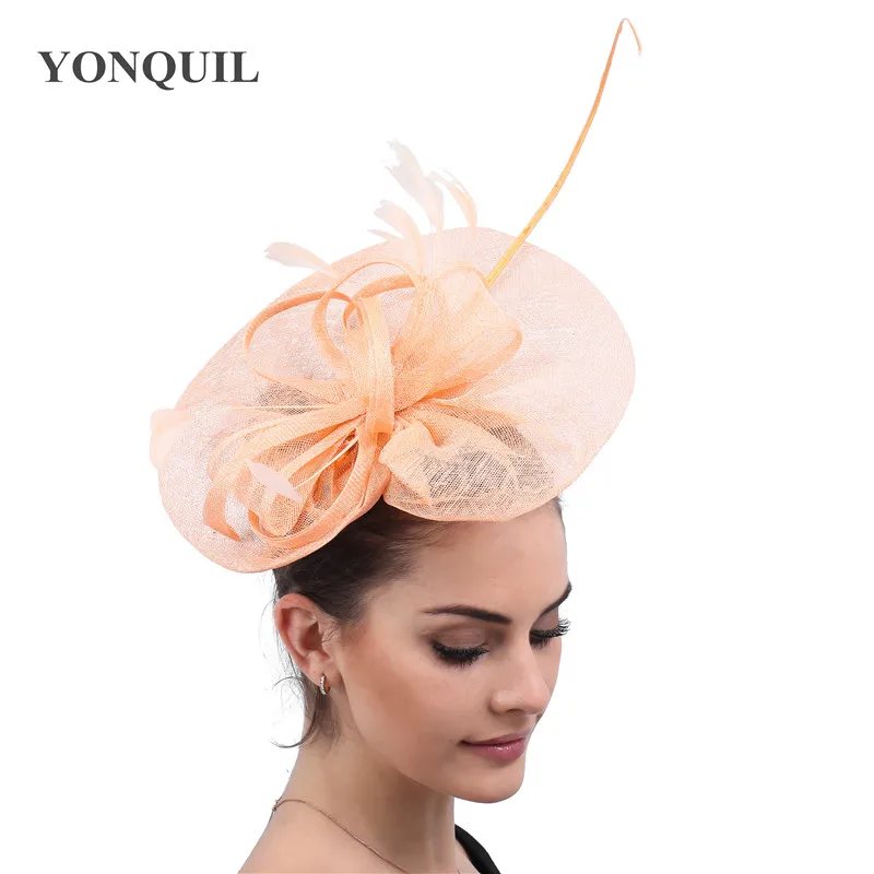 

Elegant Ladies Hair Fascinator Hats Champagne Color On Hair Clips Women Fancy Feather Hair Accessories Wedding Race Headwear