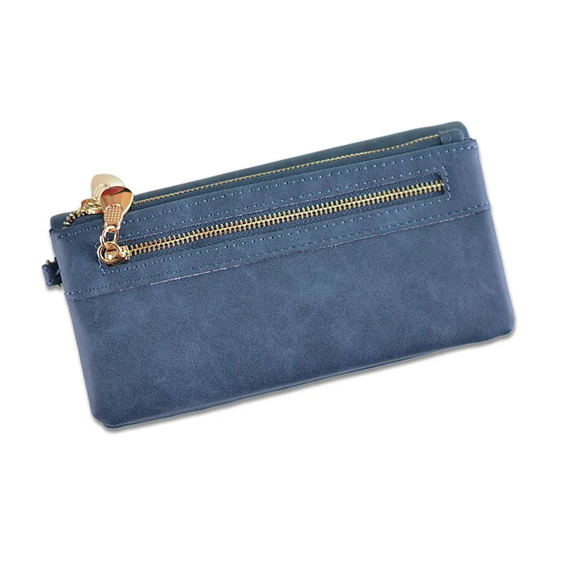 

Fashion Women Wallets Long Dull Polish PU Leather Wallet Female Double Zipper Clutch Coin Purse Vintage Ladies Wristlet S182