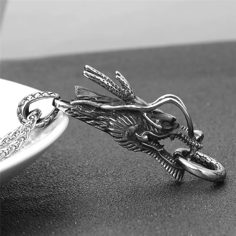 ZORCVENS 2023 New Punk Retro Jewelry Silver Color Dragon Pendant Necklace Stainless steel for Man Gift Drop Shipping