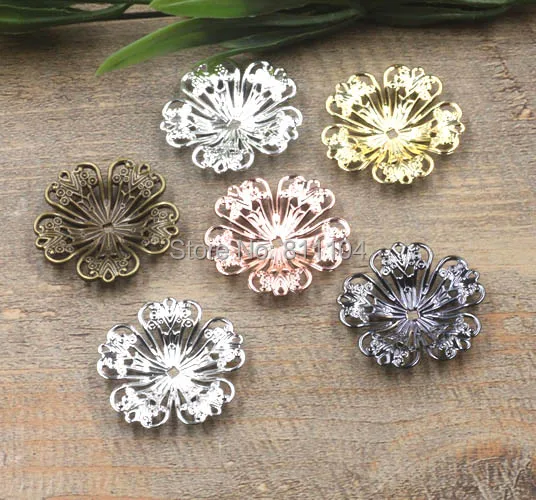 

32mm Multi-color Plated Brass Metal Blank Circle 3D Filigree Flower Links Wraps Connectors DIY Jewelry Findings Connectors