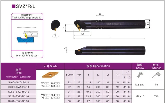 1PCS S16Q-SVZBR11 S20R-SVZBR11 S25S-SVZBR16 S32T-SVZBR16 S16Q-SVZBL11 S25S-SVZBL16 SVZBL16 SVZBL11 16mm-32mm CNC lathe tools