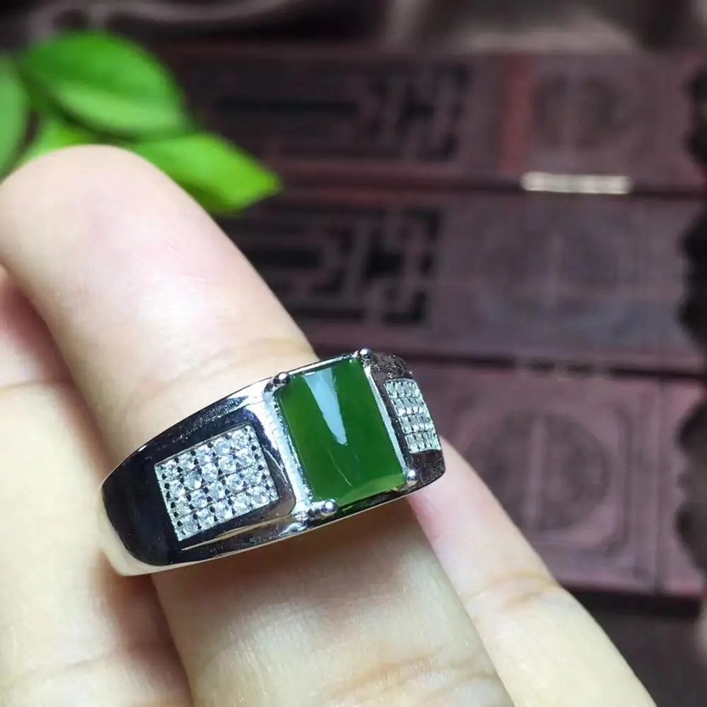 spinach green jade  ring for men