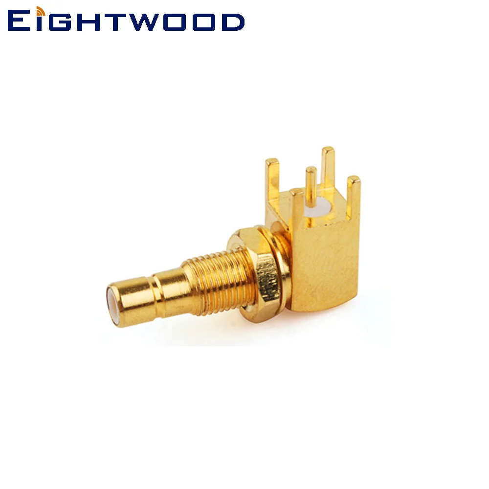 Eightwood 5PCS SMB RF Coaxial Connector Thru Hole Jack Male Pin Right Angle Bulkhead PCB Mount Adapter for ​Radio Boards