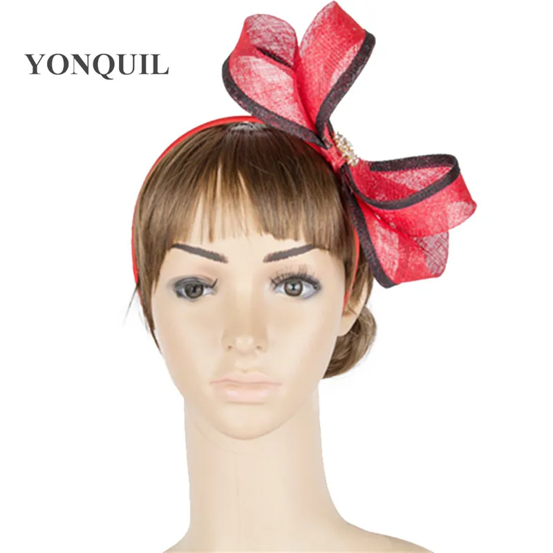 Nice Bowknot Sinamay Fascinator Headwear Gril Linen Loop Hairband Party Hair Accessories Millinery Cocktail Hat Headpiece MYQ036