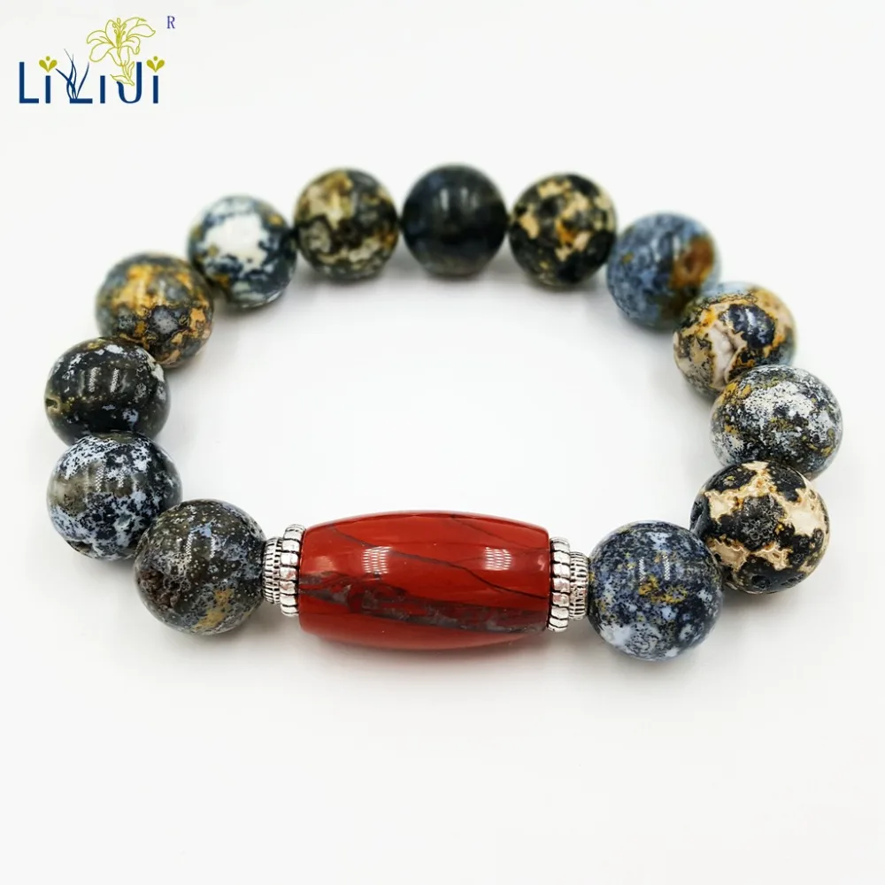 

LiiJi Unique Natural Stone Ocean Agates 14mm Red Jaspers Charm Fashion Men Bracelet Approx 21cm/8.25inches