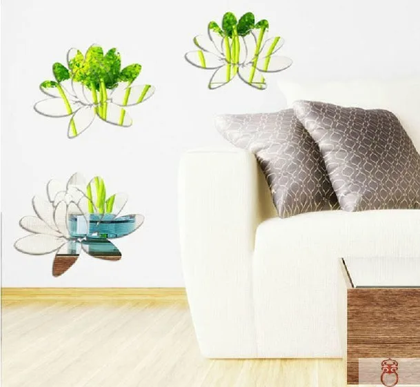 Free shipping  acrylic flos nelumbinis wall mirror stciker  3D flower plant  mirror sticker