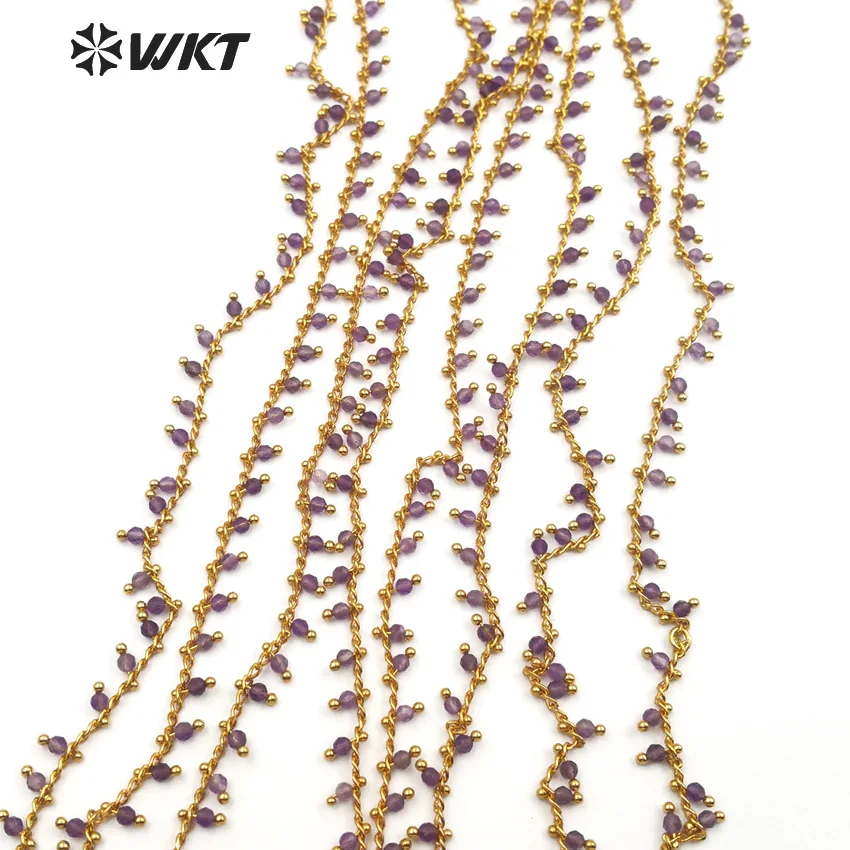 

WT-RBC087 WKT Purple stone dangling beads chain rosary 3mm beads chain for women jewelry accessaries sell by meter