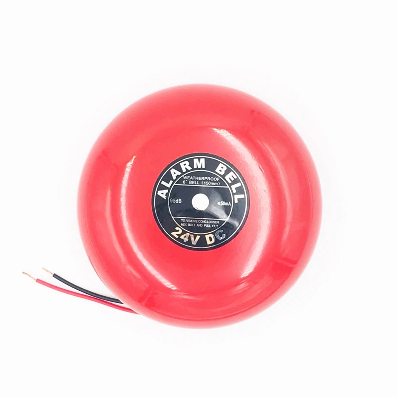 6 Inch Electric Alarm Bell Fire Alarm Bell DC24V Alarm Sounder Conventional Fire Alarm System 95Db Metal