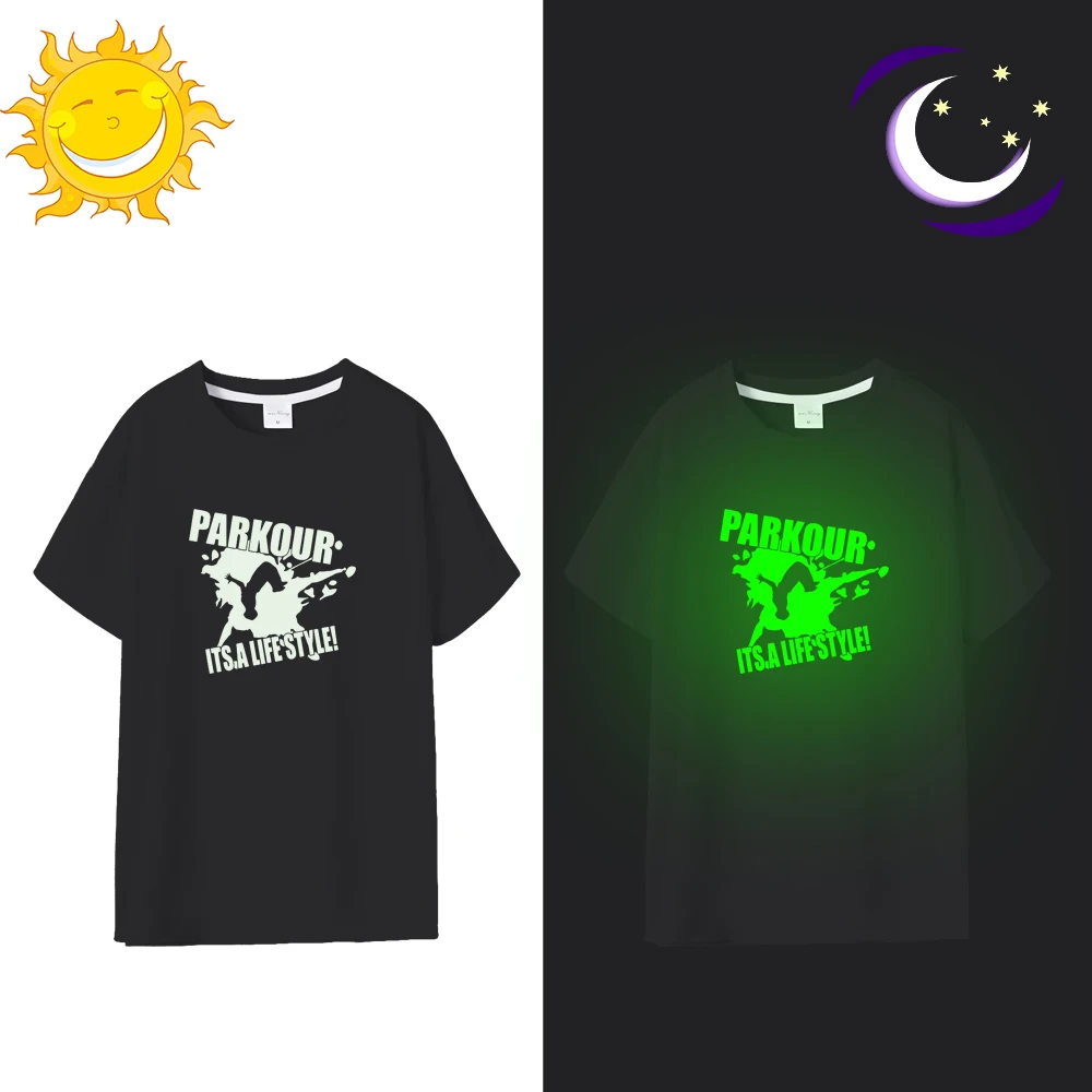 Summer Fluorescent Parkour Its A Lifestyle T Shirt Male Casual Luminous Letter Printed Casual T Shirts Mens Glow In Dark Shirt