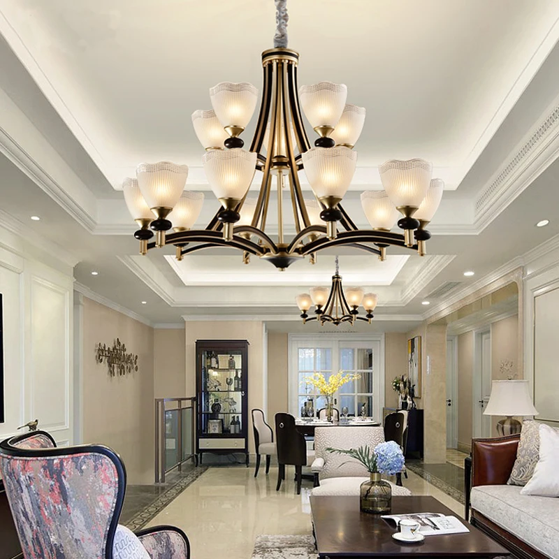 American Compound Building Large Chandelier Villa Living Room Lamp Dining Room Iron Retro Chandelier European Large Chandeliers