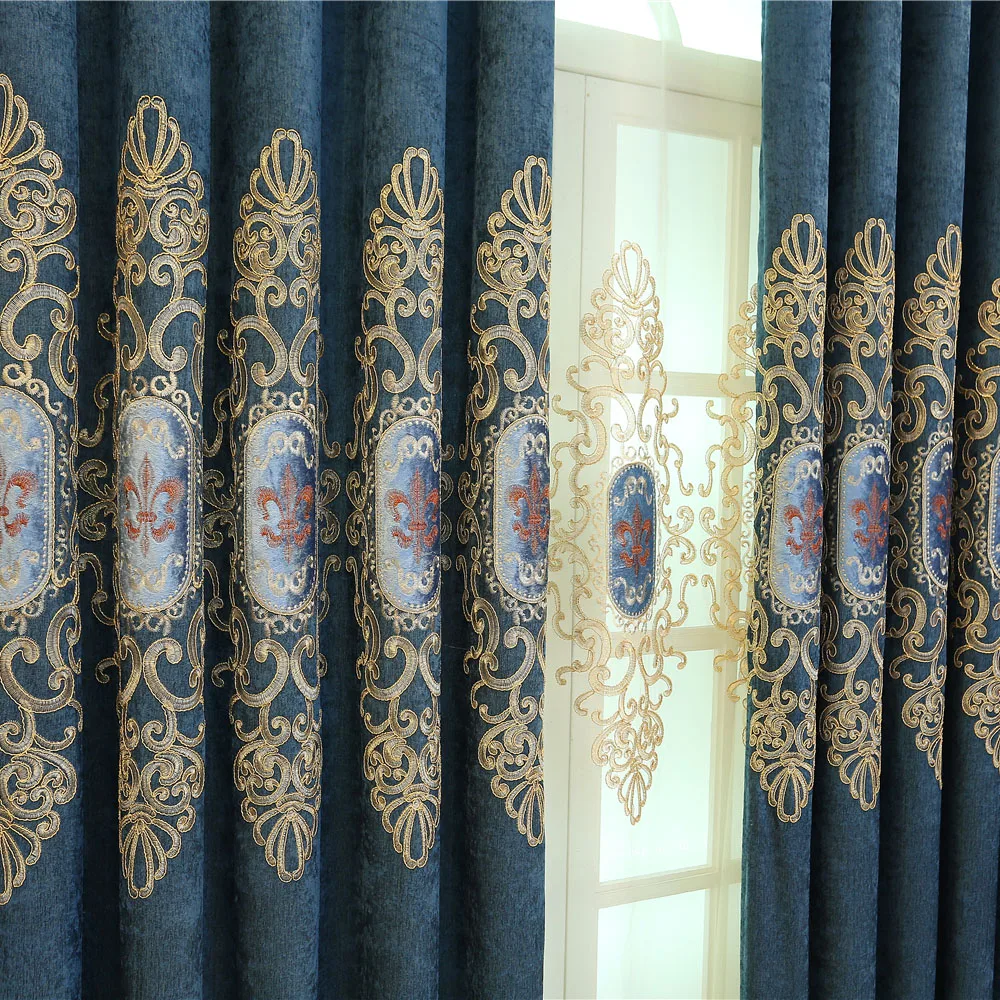 

Slow Soul Europe Embroidered Luxury Curtains Cloth Curtain + Voile For Bedroom Living Room Kitchen Window Bed Velvet Blue Coffee