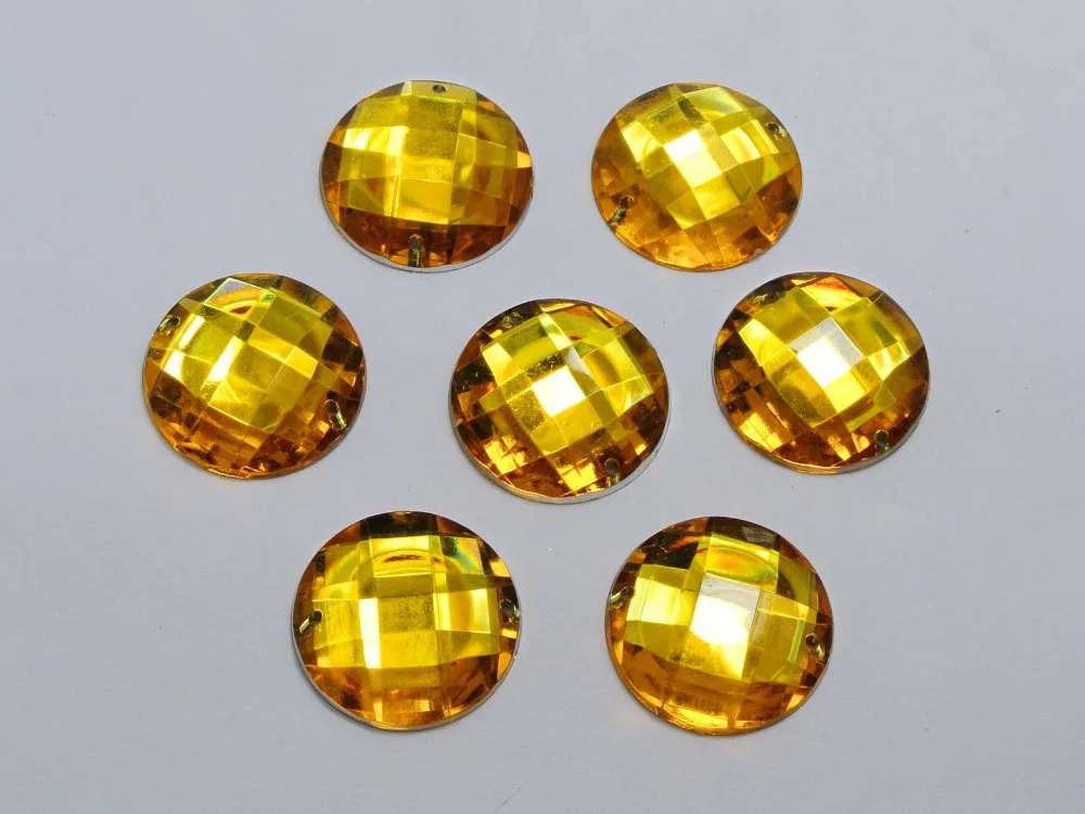 

50 Gold Acrylic Flatback Sewing Rhinestone Round Button 18mm Sew on beads