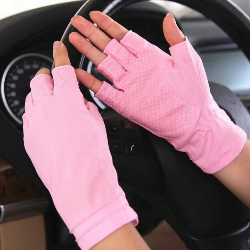 Semi-Finger Gloves Spring Summer Thin Style Breathable Absorb Sweat Non-Slip Driving Half Fingers Mittens For Man Women SZ005W