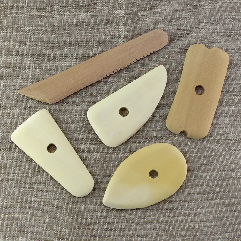 5Pcs Wood Pottery Clay Sculpture Ceramics Molding Tool Wood Tool Set Potters Rib Handmade DIY Clay Crafts Tool Supplies