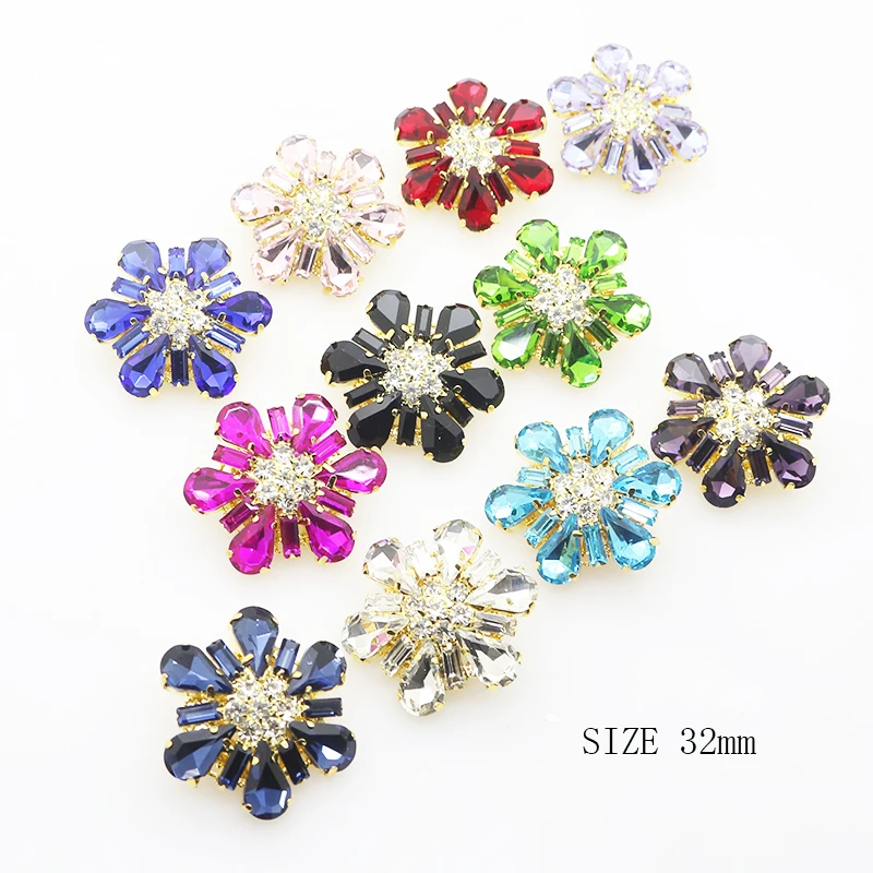 ZMASEY New 32MM 5Pcs/Lot Glass Buttons Diamond Shank Button for Clothing Accessories Hand Sewing Decoration 11 Color