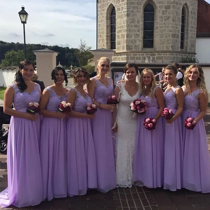 Lamiabridal-vestidos de gasa para dama de Honor, vestidos formales de dama de Honor con cuello en V, longitud hasta el suelo, para boda campestre