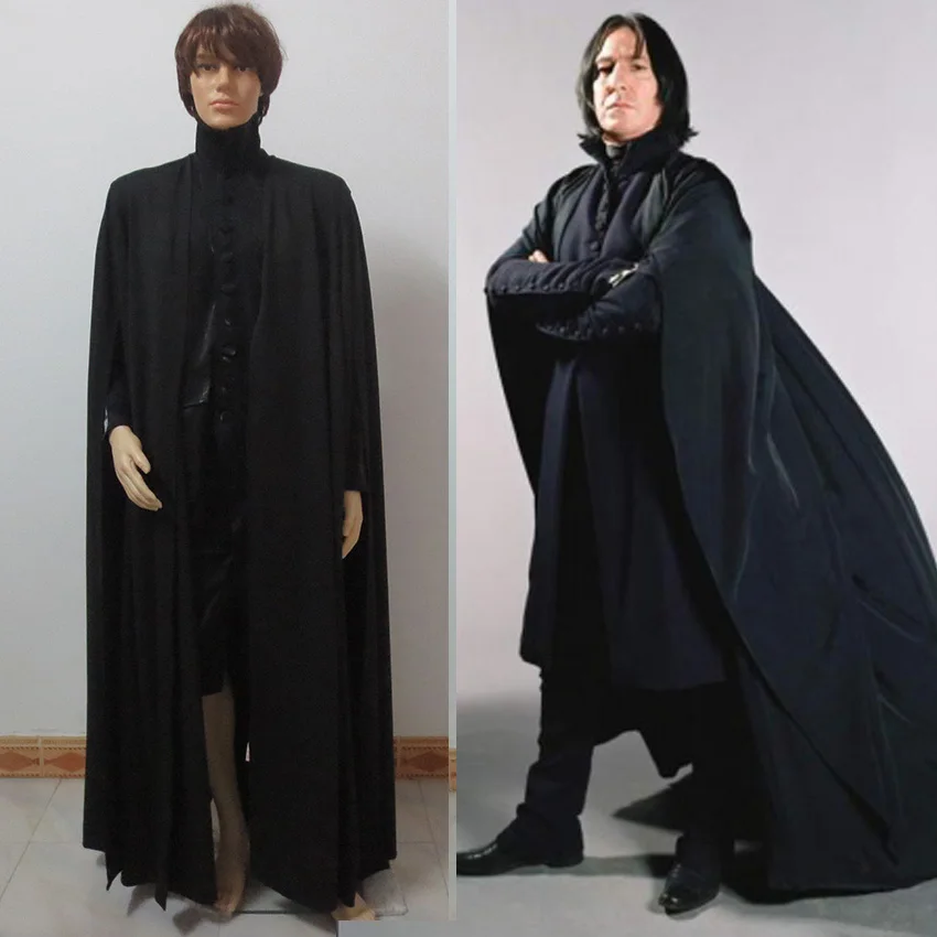 Movie Deathly Hallows Severus Snape Cosplay Costume Black Robe Halloween Uniforms