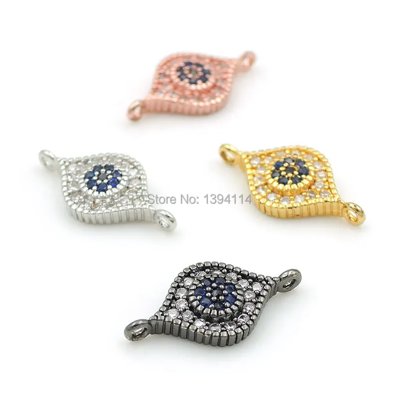 16*8*3mm Micro Pave Clear&Blue&Black CZ Eye Pattern Connector Fit For Women As DIY Bracelets Accessory