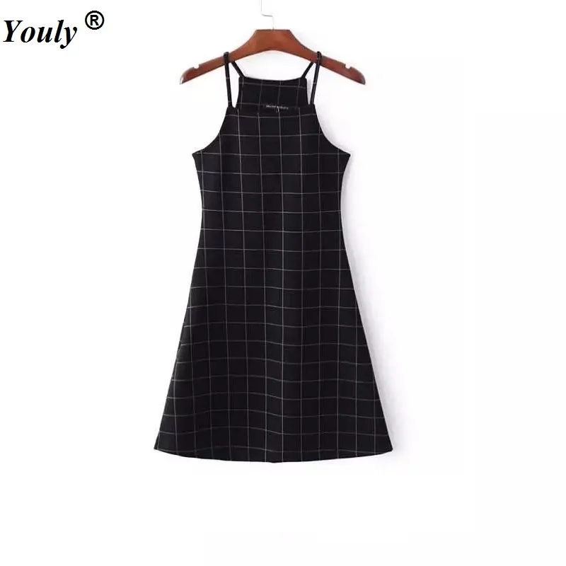 

Europe Vintage sexy plaid Dress 2021 summer women fashion bottoming party dress Slim spaghetti strap female banquet mini Dress