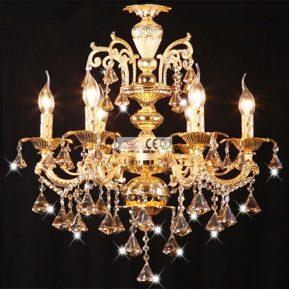 

Zinc Alloy crystal candle chandelier living room restaurant bedroom hotel penthouse villa stairs chandeliers AC110-240V 6 Arms