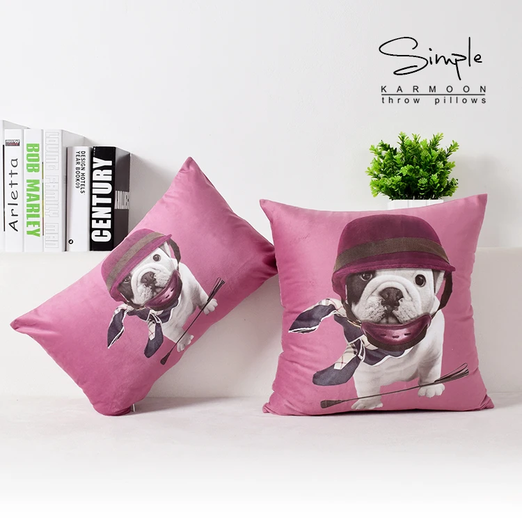 Rose Bulldog Throw Pillow Case Horse Whip Bull Dog Velvet Cushion Cover Sports Dogs Pattern Lumbar Case Sofa Home Decor Two Side