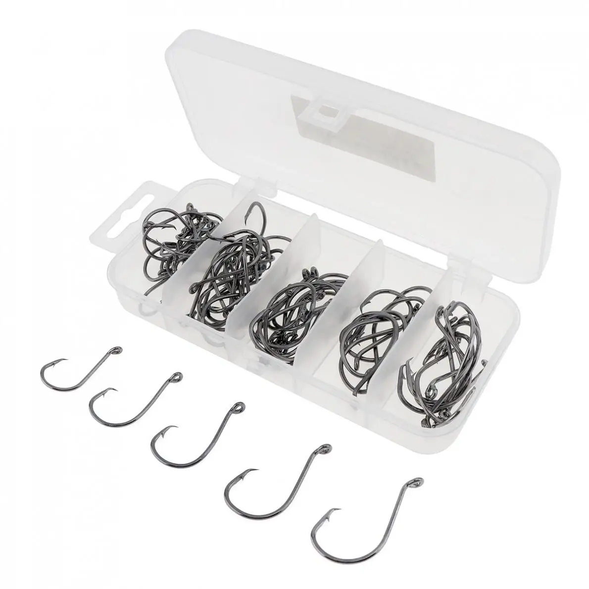 75pcs/lot Mixed Size 1# - 5# High Carbon Steel Fishing Hook Sets Black Nickel with Lure Plastic Box