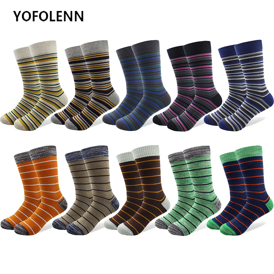 10 Pairs/lot Plus Size Mens Dress Socks Combed Cotton Material High Quality Happy Funny Wholesale Long Crew Tube Striped Socks