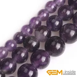 Big Hole 1.5mm-2mm Natural Gem stone 6mm-10mm Purple Amethysts Round Shape Beads For Jewelry Making DIY Bracelet 15