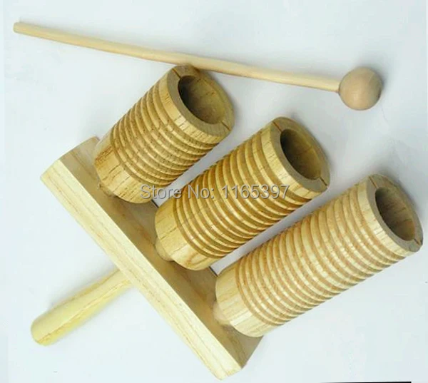 Freeship Fine 1pc children kids Wooden three tone H M L AGOGO beater guiro scraper percussion musical educational instrument toy