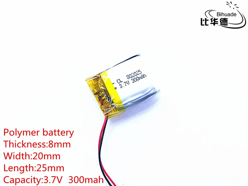 Liter energy battery 3.7V 300mAh 802025 PLIB polymer lithium ion / Li-ion battery for dvr GPS mp4 mp3