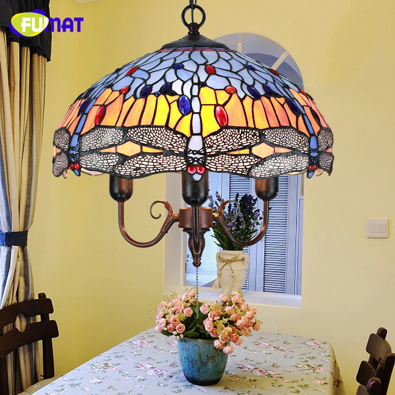 FUMAT Stained Glass Pendant Light European Vintage Glass Lights Living Room Dining Room Resturant Glass Art Brief Pendant Lamp