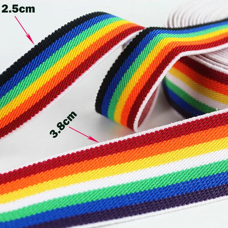 25mm 38mm Rainbow Stripe Elastic Bands Shoulder Bottom Straps Rubber Band for DIY Webbing Garment Underwear Sewing Accessories1M