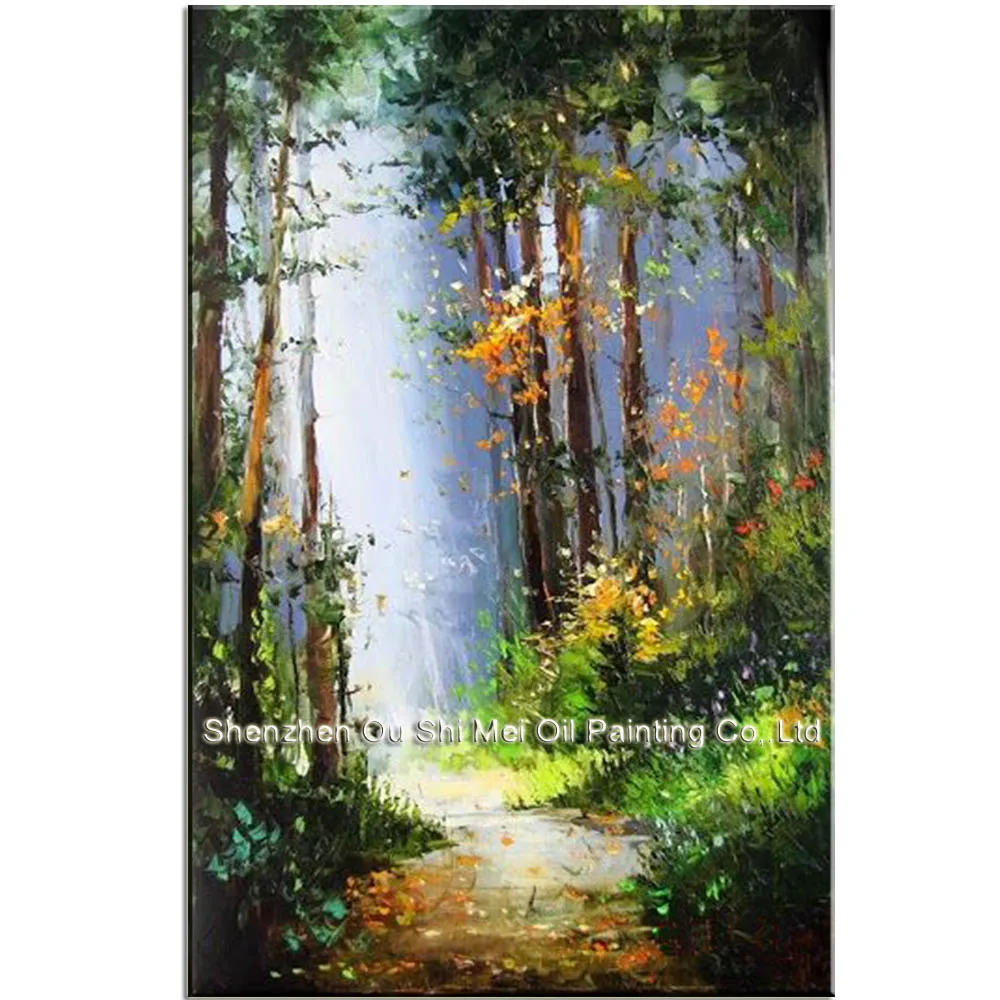 

Large Size Handpainted Oil Painting on Canvas Green forest Road Landscape for Hallway Decor Modern Wall Decor Picture Art