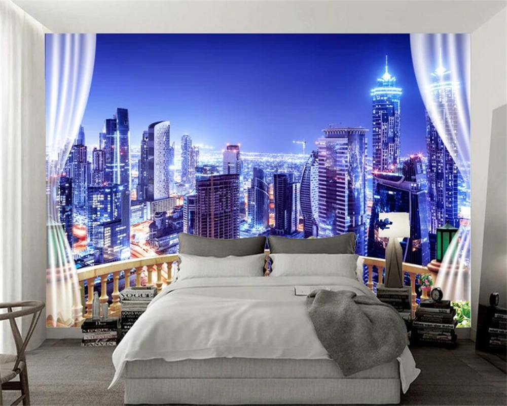 

Beibehang 3D Wallpaper 3D Modern City Landscape Mural Living Room Bedroom TV Background Murals photo wallpaper for walls 3 d