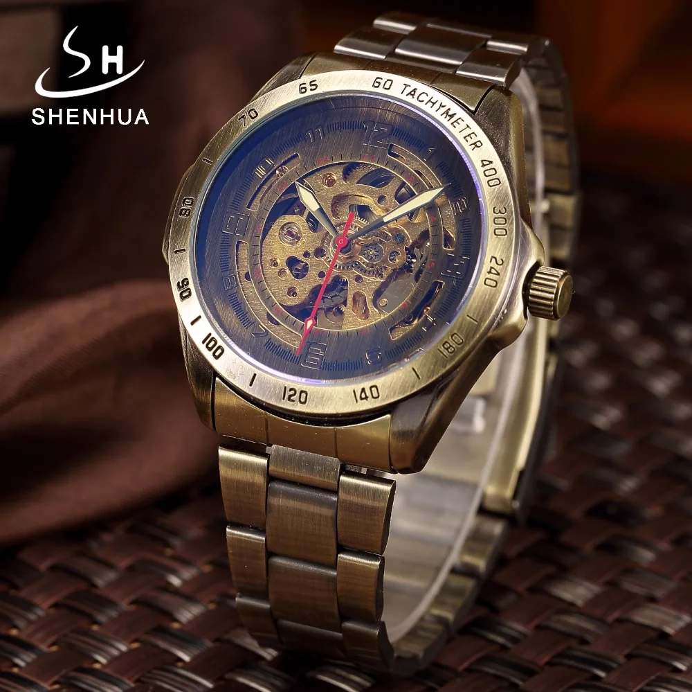 

Bronze Metal Mechanical Watch Automatic Skeleton Watches Antique Mens Self Winding Wrist Watch Clock Men Relogio Masculino Gift