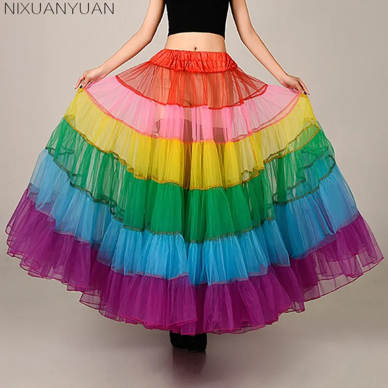 Nixuanyuan Fashion Kleurrijke Lange Rok Een Lijn Crinoline Onderrok Petticoats Voor Prom Jurken Tutu Rokken 2021