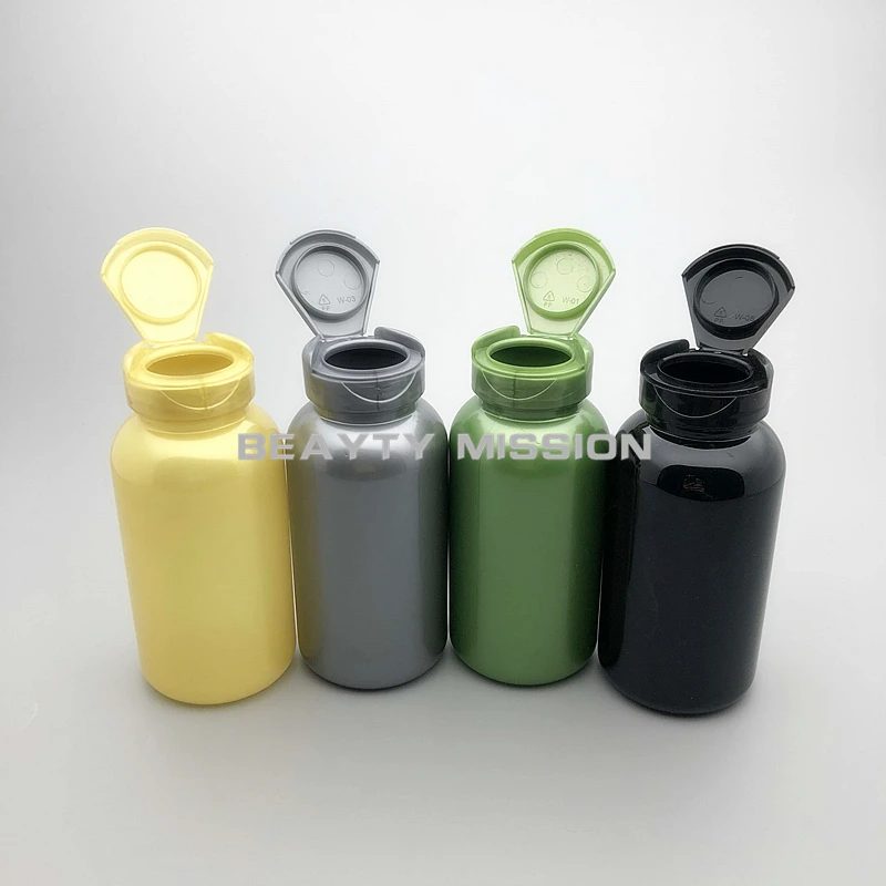 BEAUTY MISSION 200cc 30Pcs/Lot Medical PET Empty Bottle, Yellow/Green/Gray/Black Pull Lid Bottle, 200ml Capsule Flip Cap Bottle