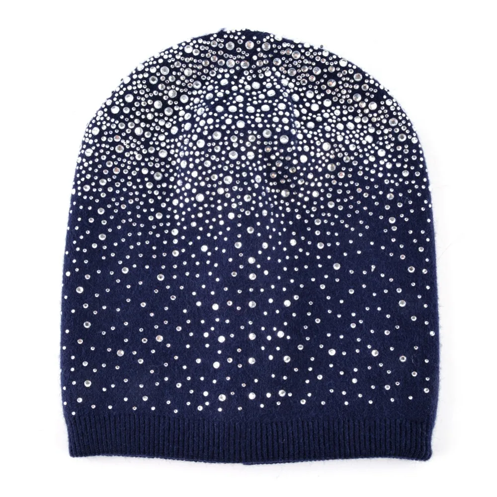 Female Winter Beanie Hats Rabbit Wool Knitted Cap Women Flashing Rhinestone Bonnet For Girl Skullies Hat Touca Feminina Inverno