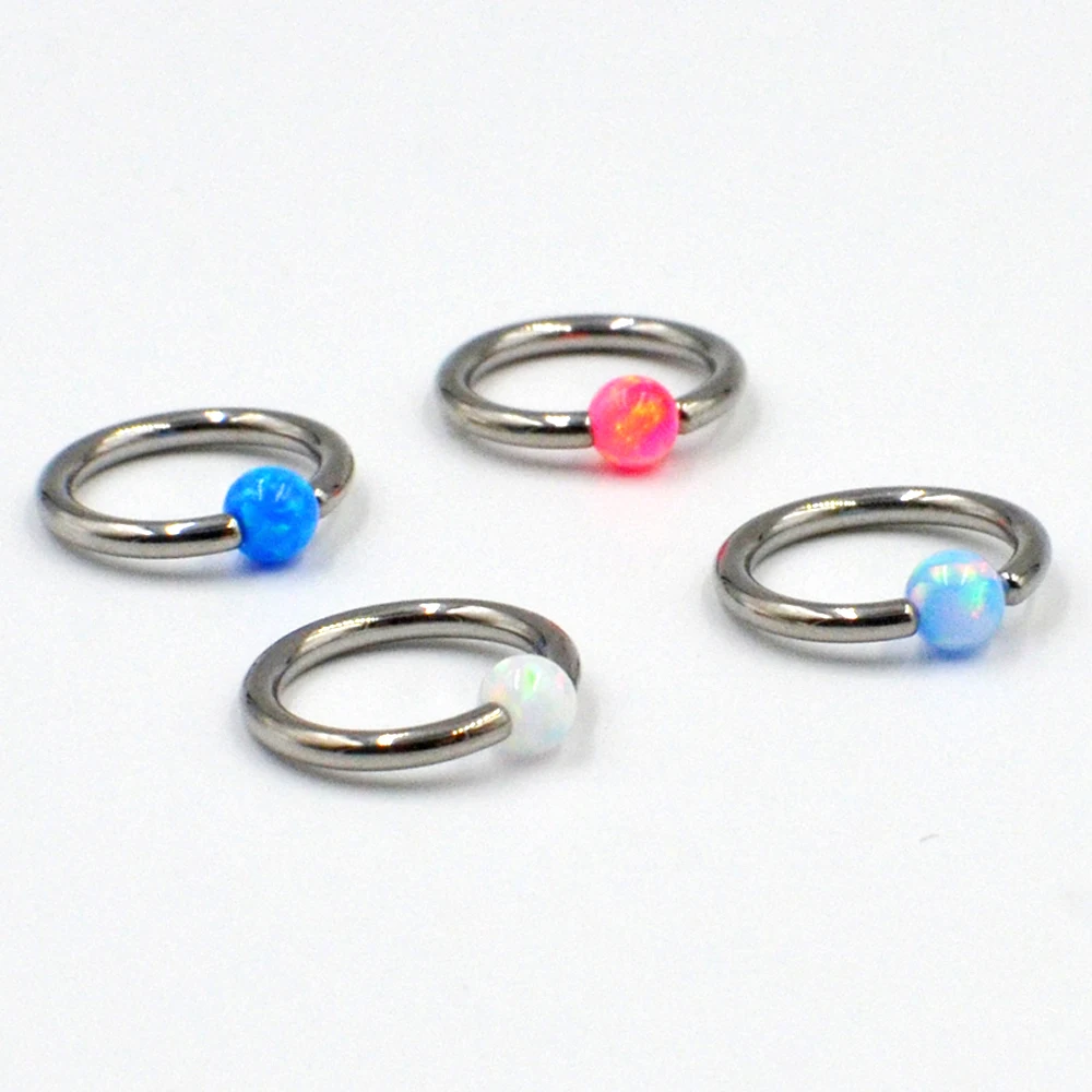 1PC G23 Solid Titanium Captive Bead Ring With Opal Stone Opal Ear Tragus Cartilage Helix Earring Closer Ring Nose Piercing Ring