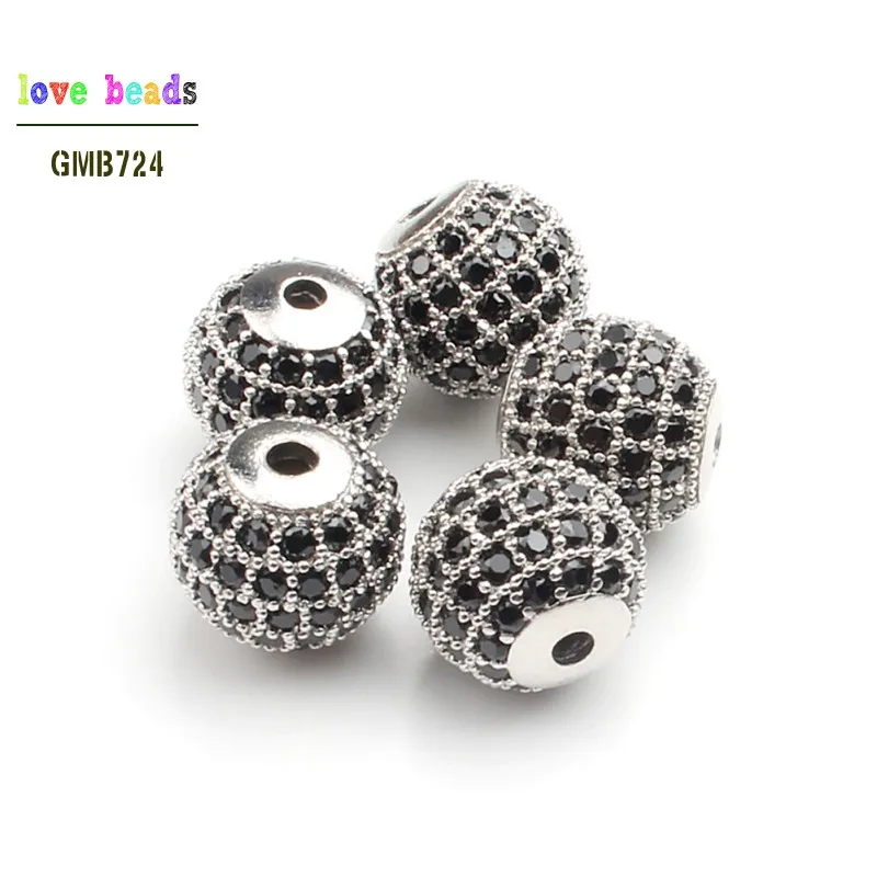 Modische Metall-Messing-Mikro-Pavé-Kristall-CZ-Rundperlen für Schmuck-DIY-Armbandherstellung 3 Stück/Set – Detail 4