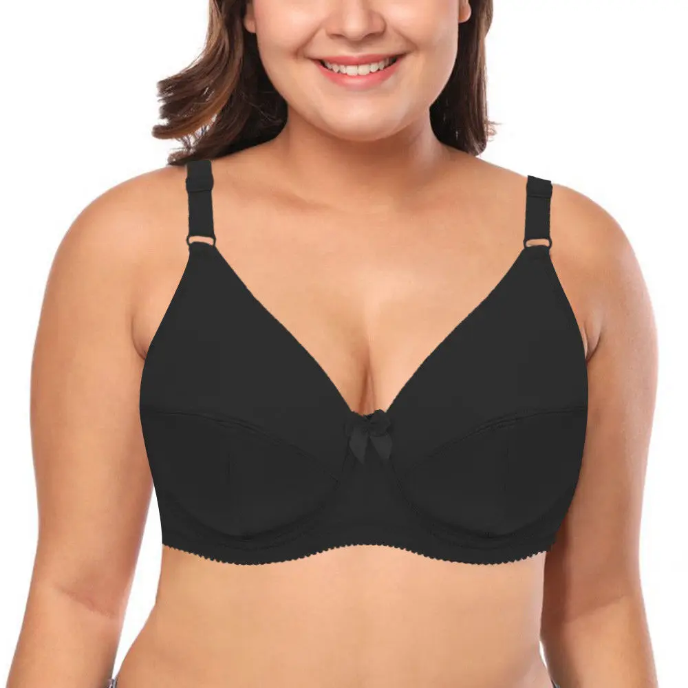 

New Women Big Size Full Non-Padded Underwire Unlined Black Bra Everyday Sexy Lingerie Solid Simple Bras 36 38 40 42 44 46 48 C E