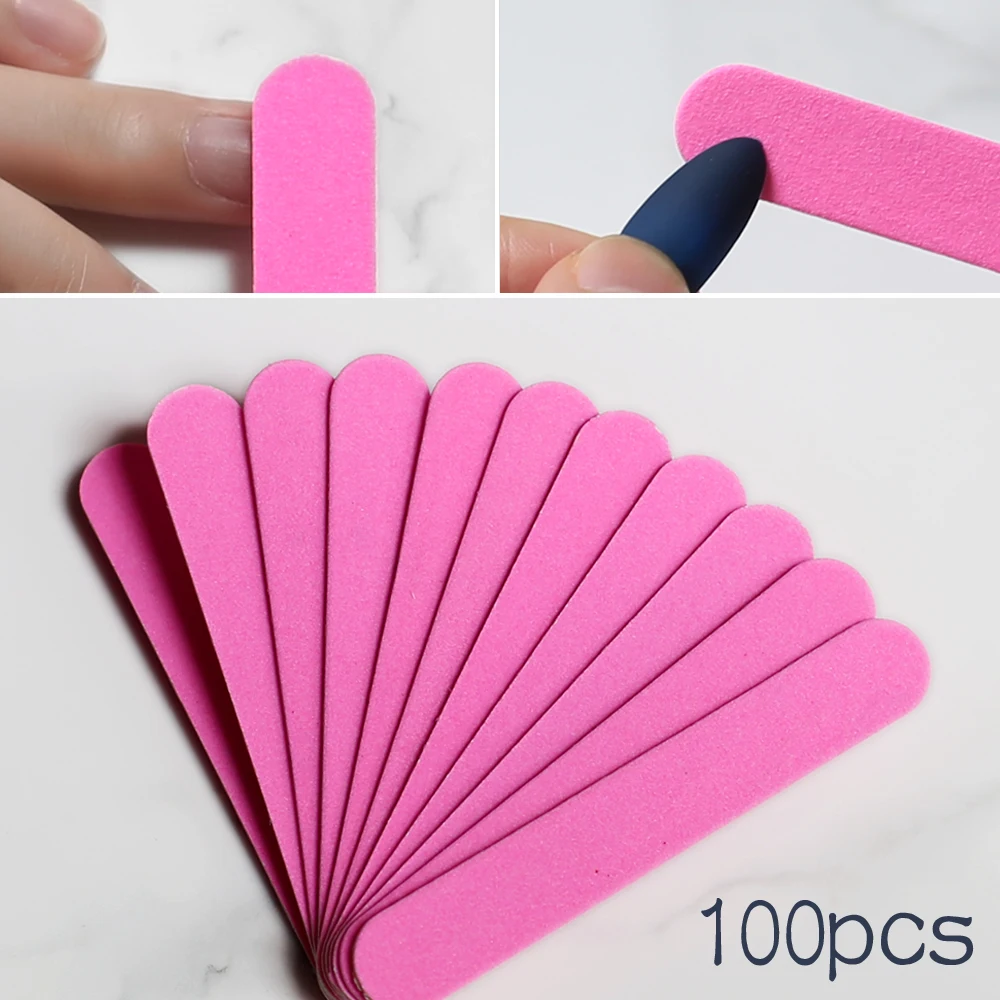 100pcs Explosive Nail Art Wholesale Sandpaper Nail Files  Drops Nail Polish Bars false Nail Tools Pink and Blue