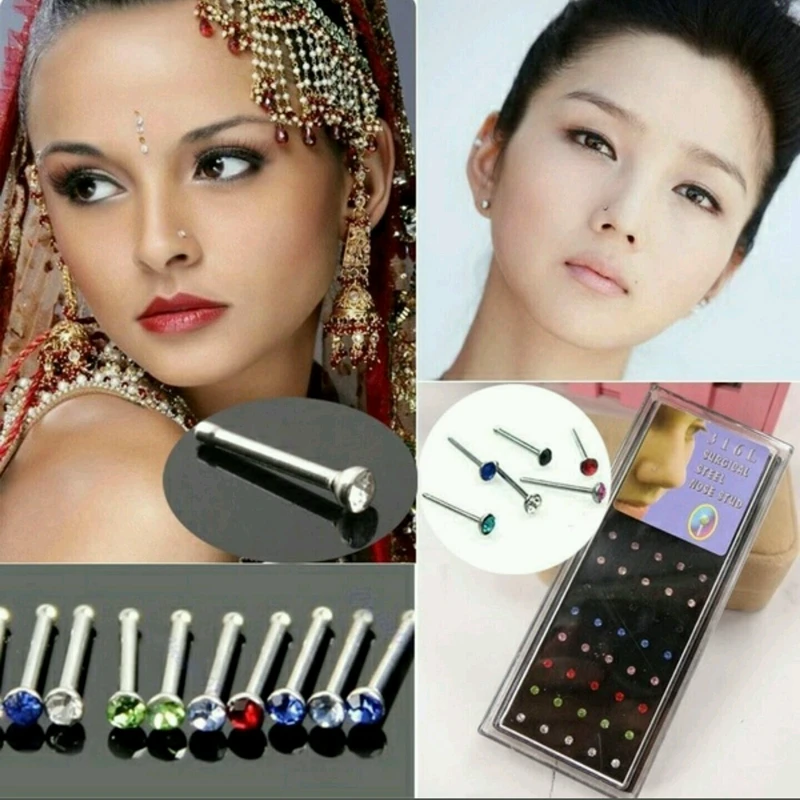 Crystal Nose Ring & Studs For Women Girl Jewelry Surgical Steel Nose Piercing White/Colorful Rhinestone Body Jewelry