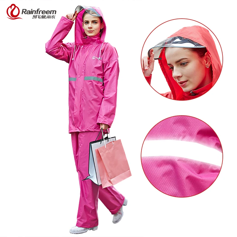 Rainfreem Raincoat Suit Impermeable Women/Men Hooded Motorcycle Poncho S-6XL Hiking Fishing Rain Gear