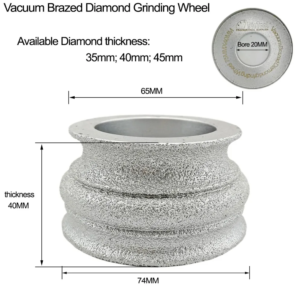 DIATOOL 75mmx40MM Hand Profile wheel Vacuum Brazed Diamond grinding wheel for marble granite and quartz