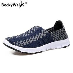 BeckyWalk 2023 New Women Flats Shoes Casual Loafers Cut-Outs Breathable Woven Shoes Woman Slip On Female Walking Shoes WSH2919