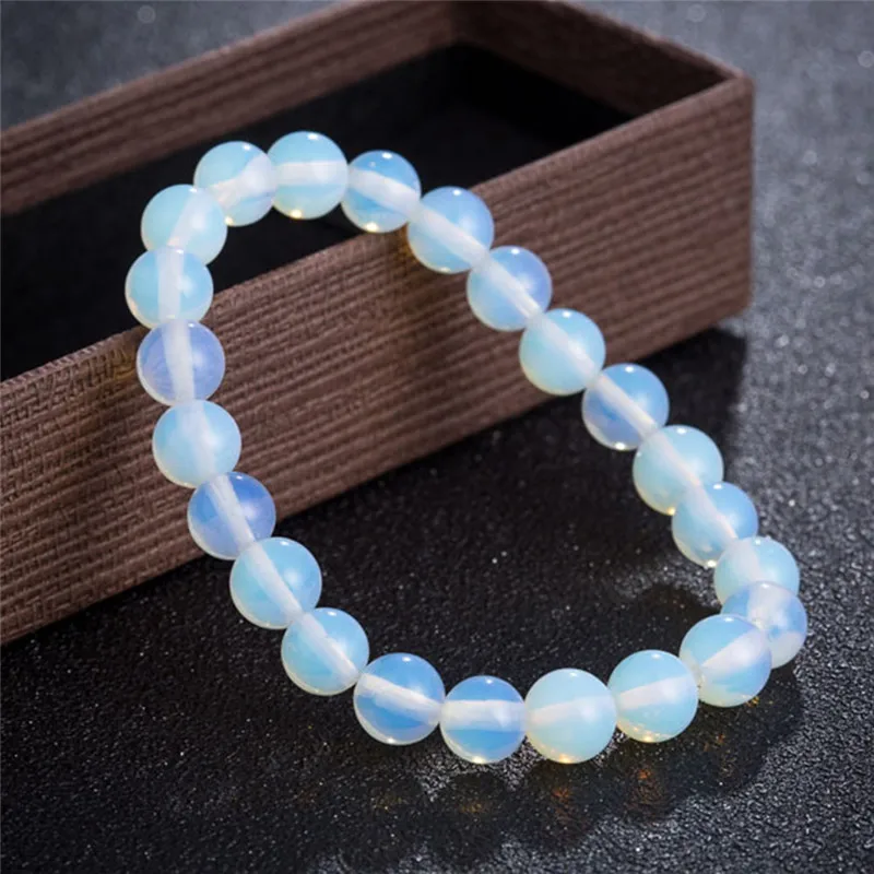 Hot Elegant 8mm Round Crystal Moonstone Natural Stone Stretched Beaded Bracelet for Women