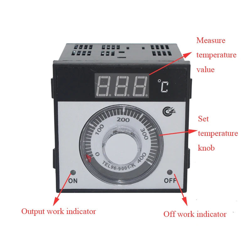 Termostato digital de 96x96mm, medidor de panel de temperatura con perilla K, controlador de temperatura flapjack para horno de TEL96-9001-K de 0 a 400 grados