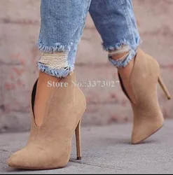 Classical Poined Toe Suede Ankle Boots Sexy 12cm Super Thin Heels Woman Short Boots Large Size 35--47 Factory Price Shoes