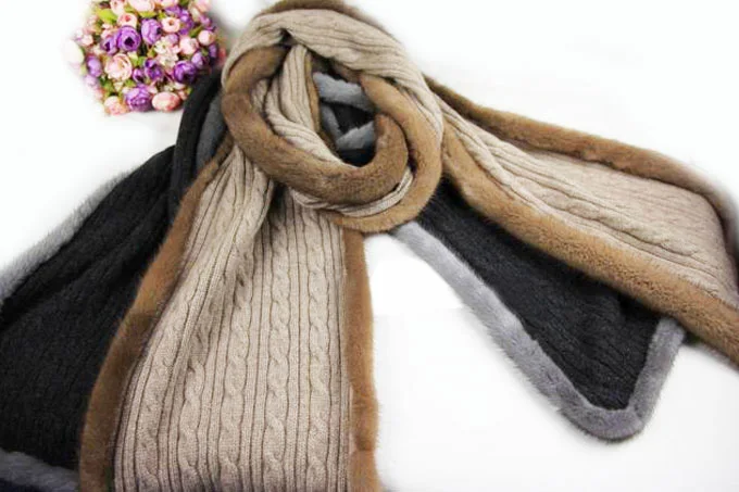 scarf luxury 100% pure cashmere women spring autumn winter natural mink fur trim cashmere fur scarf S15